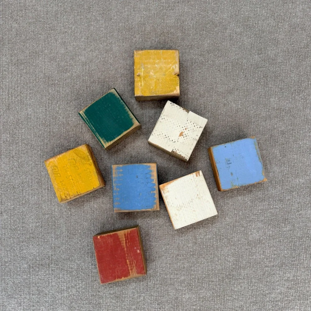 Vintage Wooden Alphabet Blocks Nursery Decor Multicolor 8pc Wood